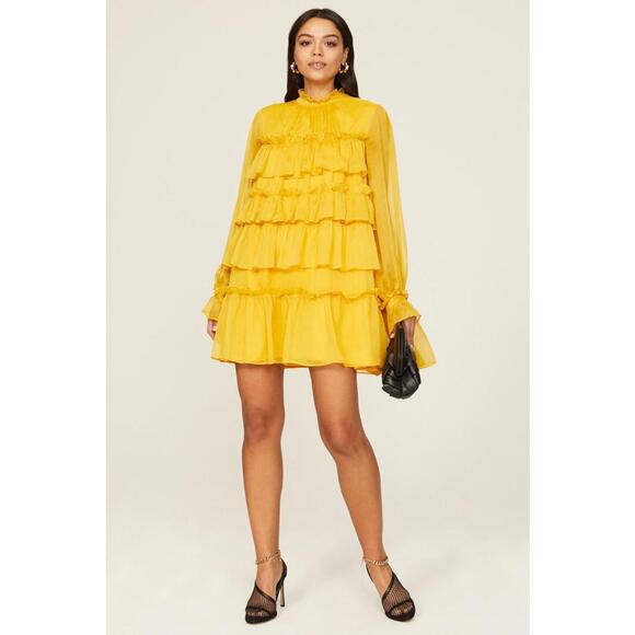 Adam Lippes x RTR Yellow Tiered Ruffle Dress Size 8